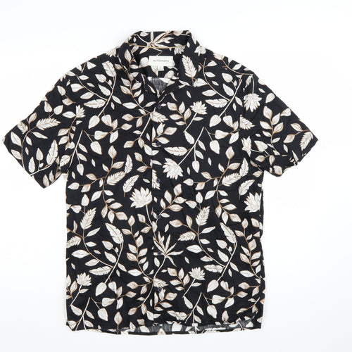Marks and Spencer Autograph Men's Black Floral Short Sleeve Button-Up Shirt M