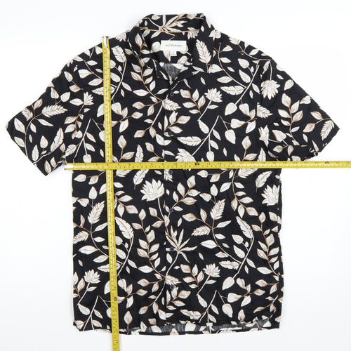 Marks and Spencer Autograph Men's Black Floral Short Sleeve Button-Up Shirt M