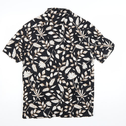 Marks and Spencer Autograph Men's Black Floral Short Sleeve Button-Up Shirt M