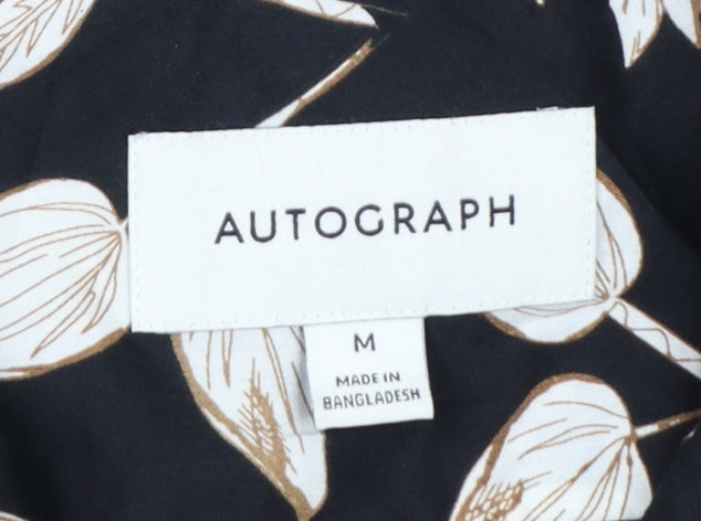 Marks and Spencer Autograph Men's Black Floral Short Sleeve Button-Up Shirt M