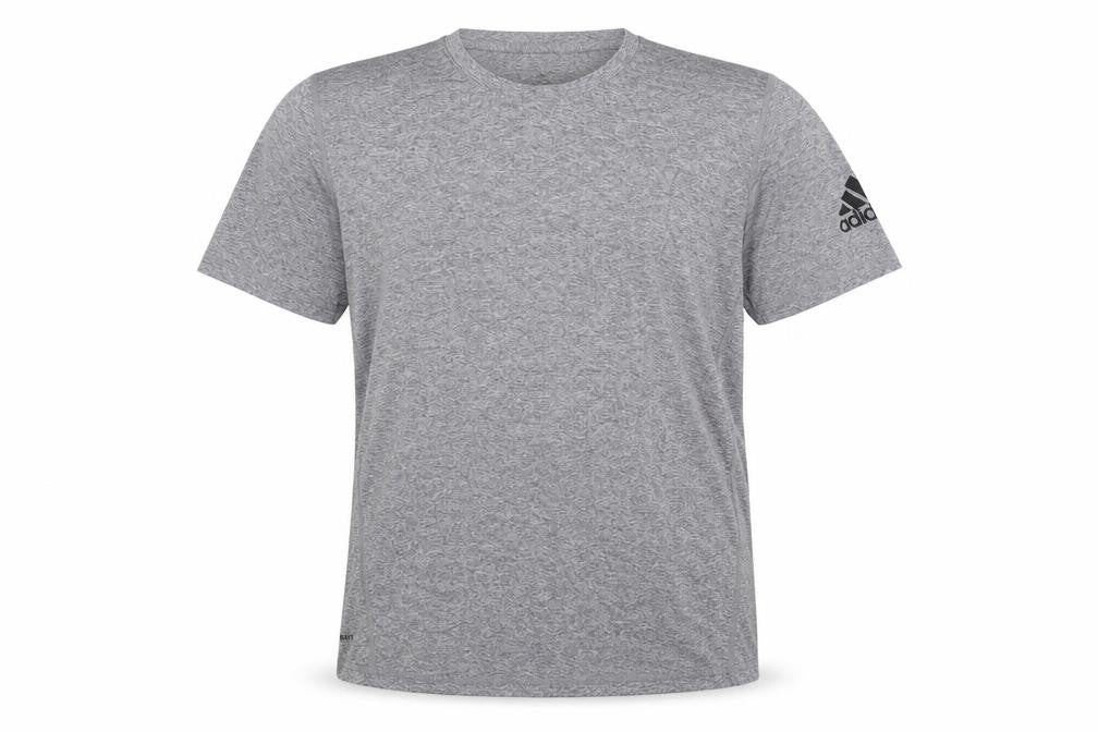 Front view of Adidas Men's Grey Freelift AEROREADY T-Shirt, size L