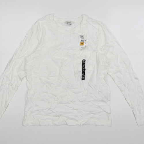 Marks and Spencer Women White Long Sleeve Basic Cotton T-Shirt Size 10