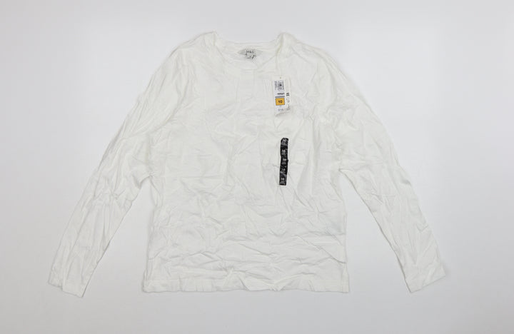 Marks and Spencer Women White Long Sleeve Basic Cotton T-Shirt Size 10