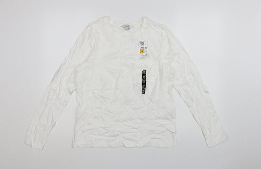 Marks and Spencer Women White Long Sleeve Basic Cotton T-Shirt Size 10