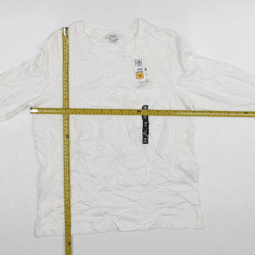 Marks and Spencer Women White Long Sleeve Basic Cotton T-Shirt Size 10