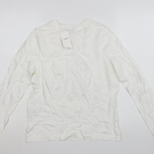 Marks and Spencer Women White Long Sleeve Basic Cotton T-Shirt Size 10
