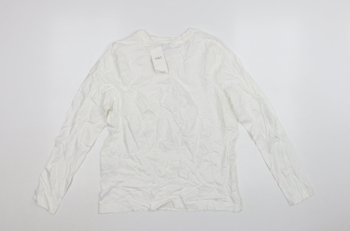 Marks and Spencer Women White Long Sleeve Basic Cotton T-Shirt Size 10