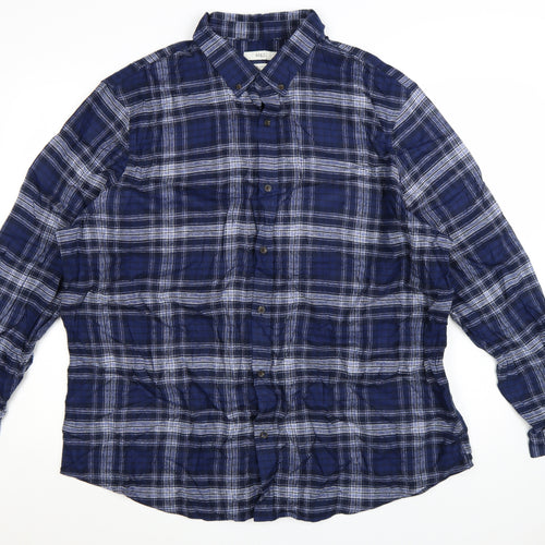 Marks and Spencer Men's Blue Check Cotton Button-Up Shirt 3XL Regular