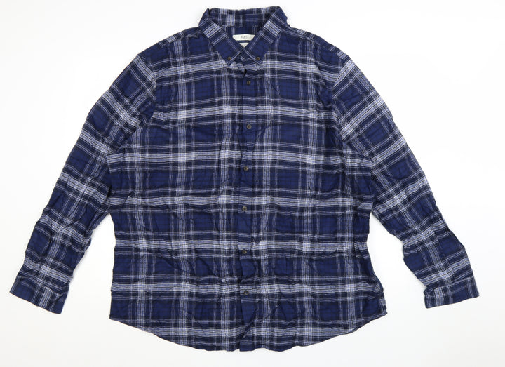 Marks and Spencer Men's Blue Check Cotton Button-Up Shirt 3XL Regular