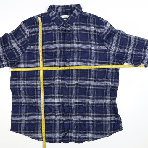 Marks and Spencer Men's Blue Check Cotton Button-Up Shirt 3XL Regular
