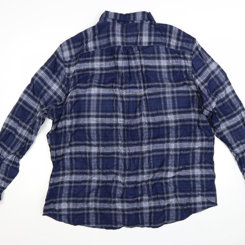 Marks and Spencer Men's Blue Check Cotton Button-Up Shirt 3XL Regular