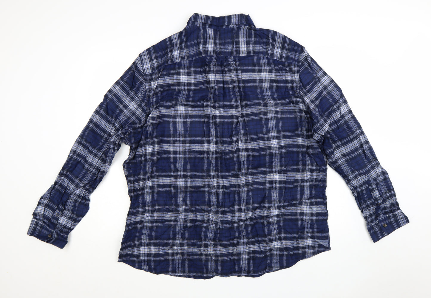 Marks and Spencer Men's Blue Check Cotton Button-Up Shirt 3XL Regular