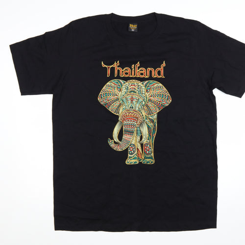 FOAT Unisex Black Elephant Thailand Graphic Cotton T-Shirt 2XL