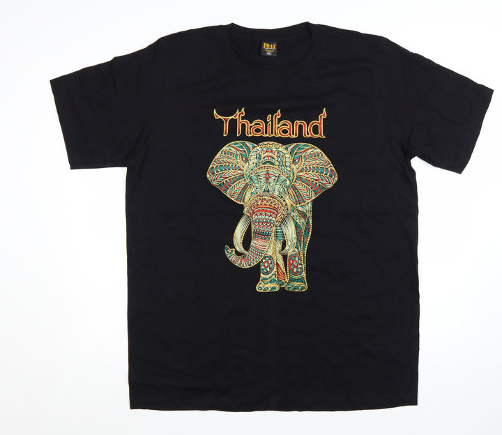 FOAT Unisex Black Elephant Thailand Graphic Cotton T-Shirt 2XL