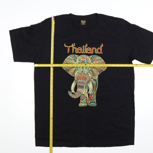 FOAT Unisex Black Elephant Thailand Graphic Cotton T-Shirt 2XL