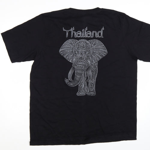 FOAT Unisex Black Elephant Thailand Graphic Cotton T-Shirt 2XL
