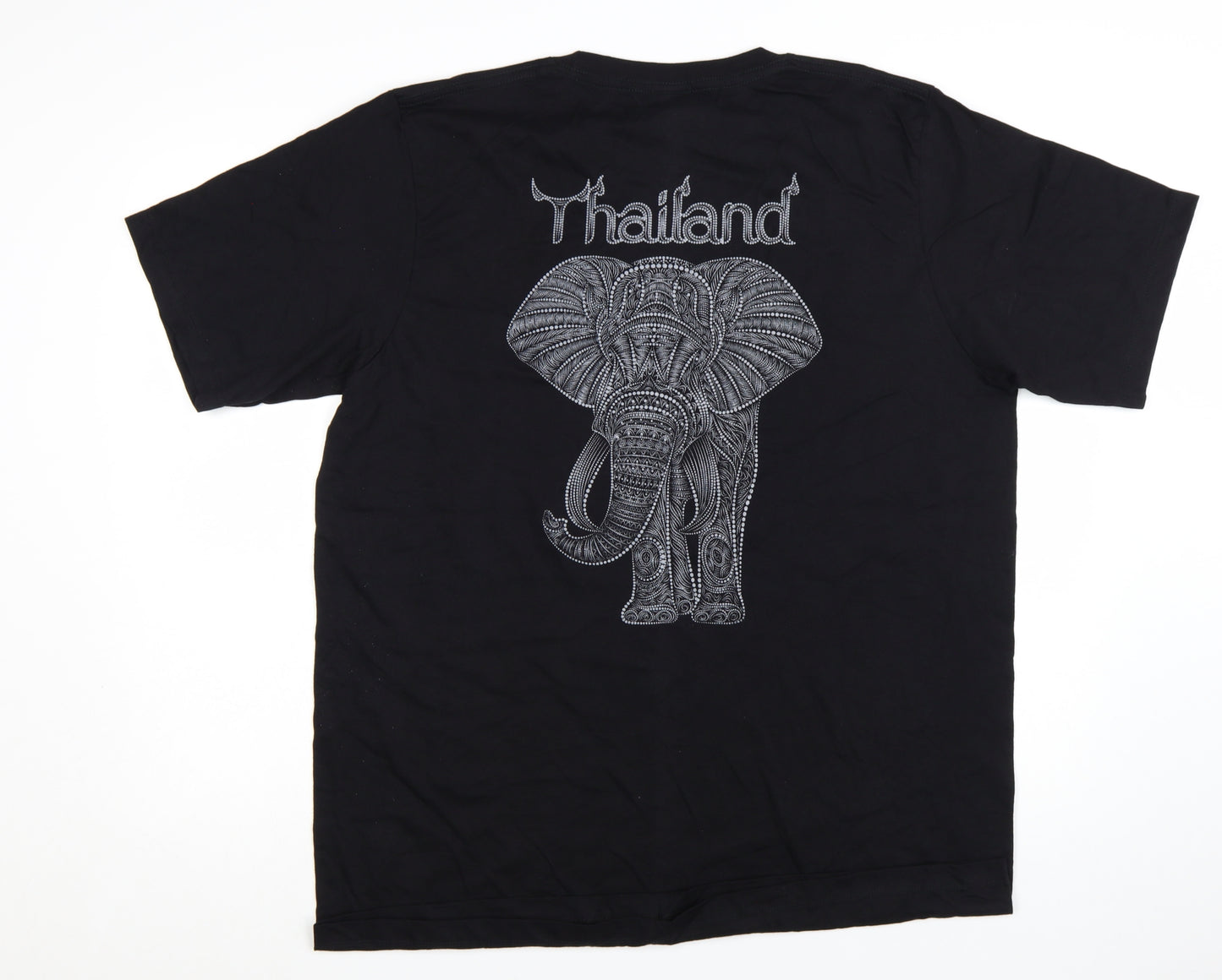 FOAT Unisex Black Elephant Thailand Graphic Cotton T-Shirt 2XL