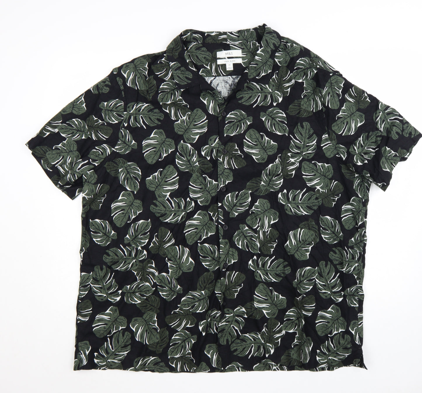 Marks and Spencer Men's Black 3XL Tropical Linen Blend Short Sleeve Shirt