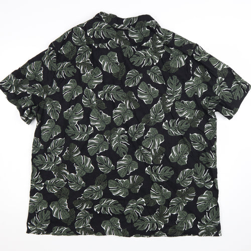 Marks and Spencer Men's Black 3XL Tropical Linen Blend Short Sleeve Shirt