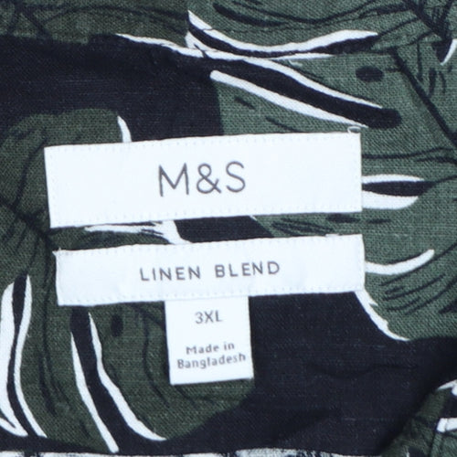 Marks and Spencer Men's Black 3XL Tropical Linen Blend Short Sleeve Shirt