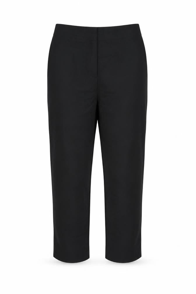 Front view of Marks & Spencer Women’s Black, size UK 8, Regular Cotton Blend Trousers