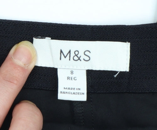 Marks and Spencer Women’s Black Size 8 Regular Cotton Blend Trousers