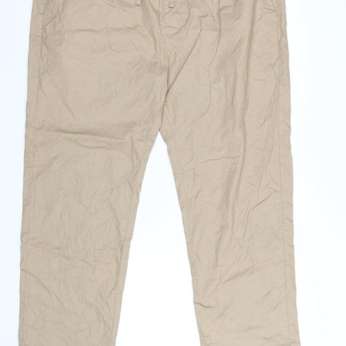Marks and Spencer Men's Beige Linen Blend Chino Trousers 2XL Regular Fit