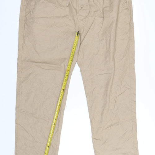 Marks and Spencer Men's Beige Linen Blend Chino Trousers 2XL Regular Fit