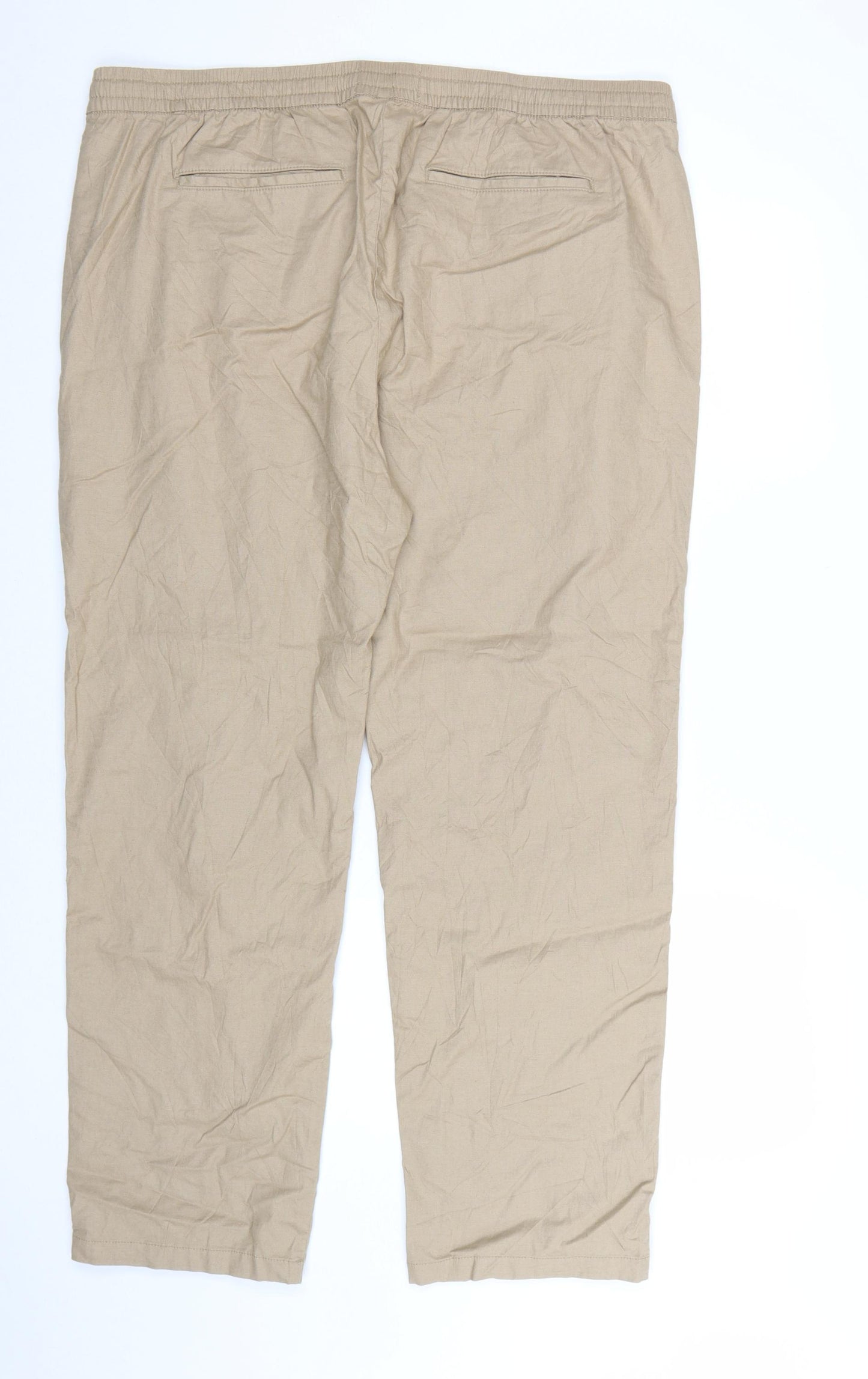 Marks and Spencer Men's Beige Linen Blend Chino Trousers 2XL Regular Fit