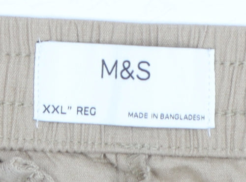 Marks and Spencer Men's Beige Linen Blend Chino Trousers 2XL Regular Fit
