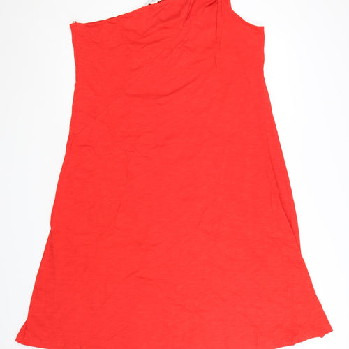 Marks and Spencer Women Red Petite One Shoulder Cotton A-Line Dress Size 18