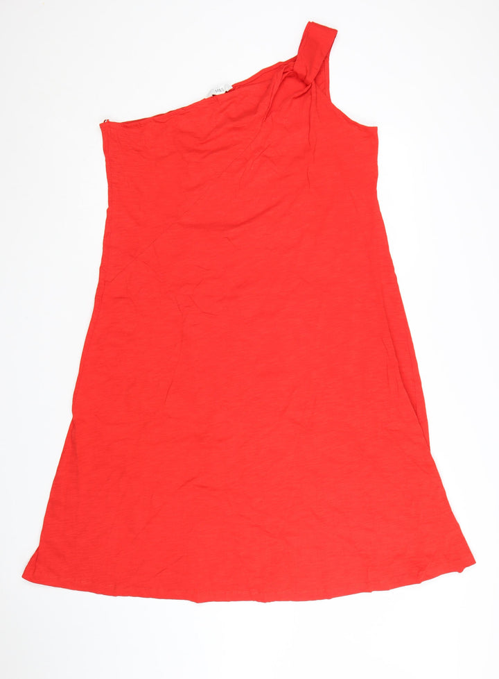 Marks and Spencer Women Red Petite One Shoulder Cotton A-Line Dress Size 18