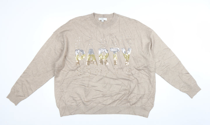 Marks and Spencer Women Beige Sequin Party Pullover Jumper XL