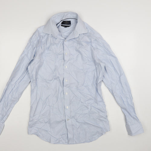 Marks and Spencer Mens Blue Slim Fit Check Cotton Dress Shirt 15.5in Collar