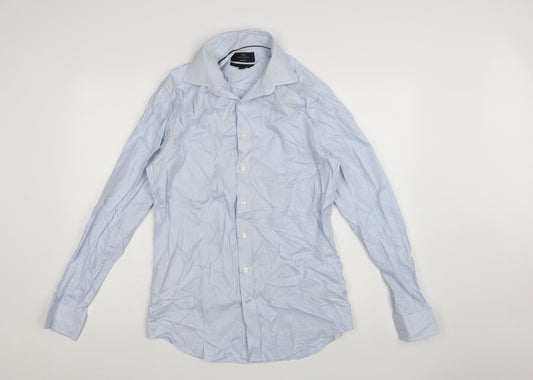 Marks and Spencer Mens Blue Slim Fit Check Cotton Dress Shirt 15.5in Collar