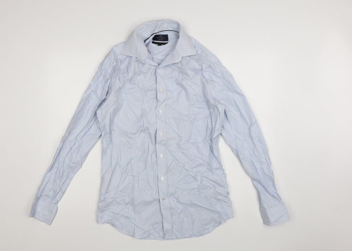 Marks and Spencer Mens Blue Slim Fit Check Cotton Dress Shirt 15.5in Collar