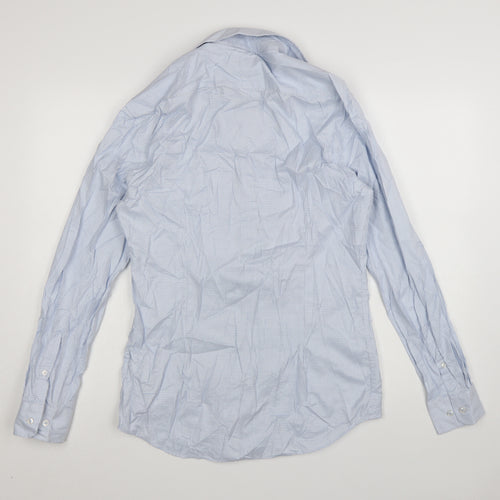 Marks and Spencer Mens Blue Slim Fit Check Cotton Dress Shirt 15.5in Collar