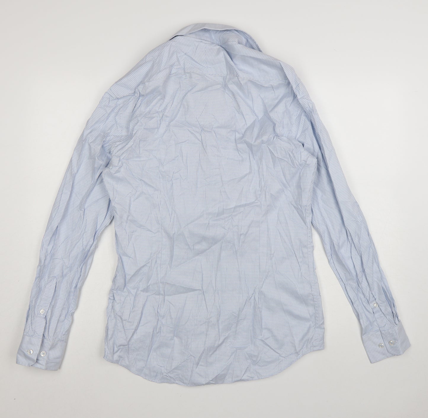 Marks and Spencer Mens Blue Slim Fit Check Cotton Dress Shirt 15.5in Collar
