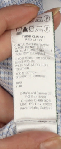 Marks and Spencer Mens Blue Slim Fit Check Cotton Dress Shirt 15.5in Collar