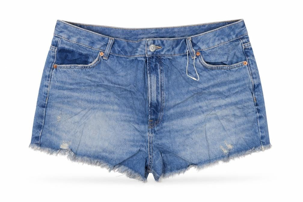 Front view of Marks & Spencer Women's Blue Denim Cut-Off Shorts, size 18
