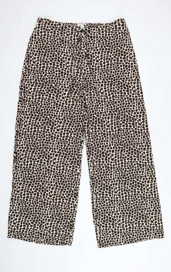 Marks and Spencer Women’s Beige Animal Print Wide-Leg Trousers Size 16