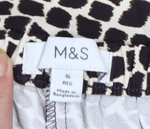 Marks and Spencer Women’s Beige Animal Print Wide-Leg Trousers Size 16