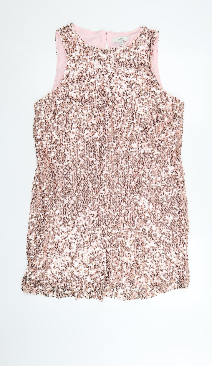 Marks and Spencer Women Pink Sequin Shift Dress Size 16