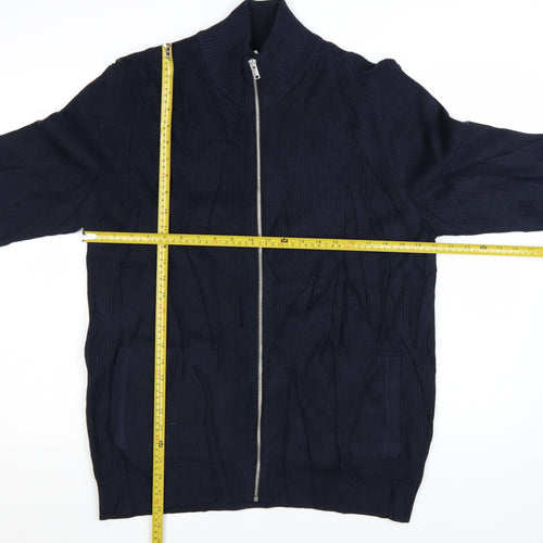 Marks and Spencer Men Blue XL Full Zip Cotton Blend Jumper