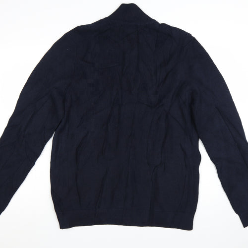 Marks and Spencer Men Blue XL Full Zip Cotton Blend Jumper