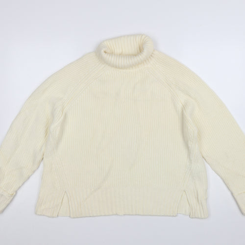 Jaeger Women Ivory Merino Wool Roll Neck Jumper Size S