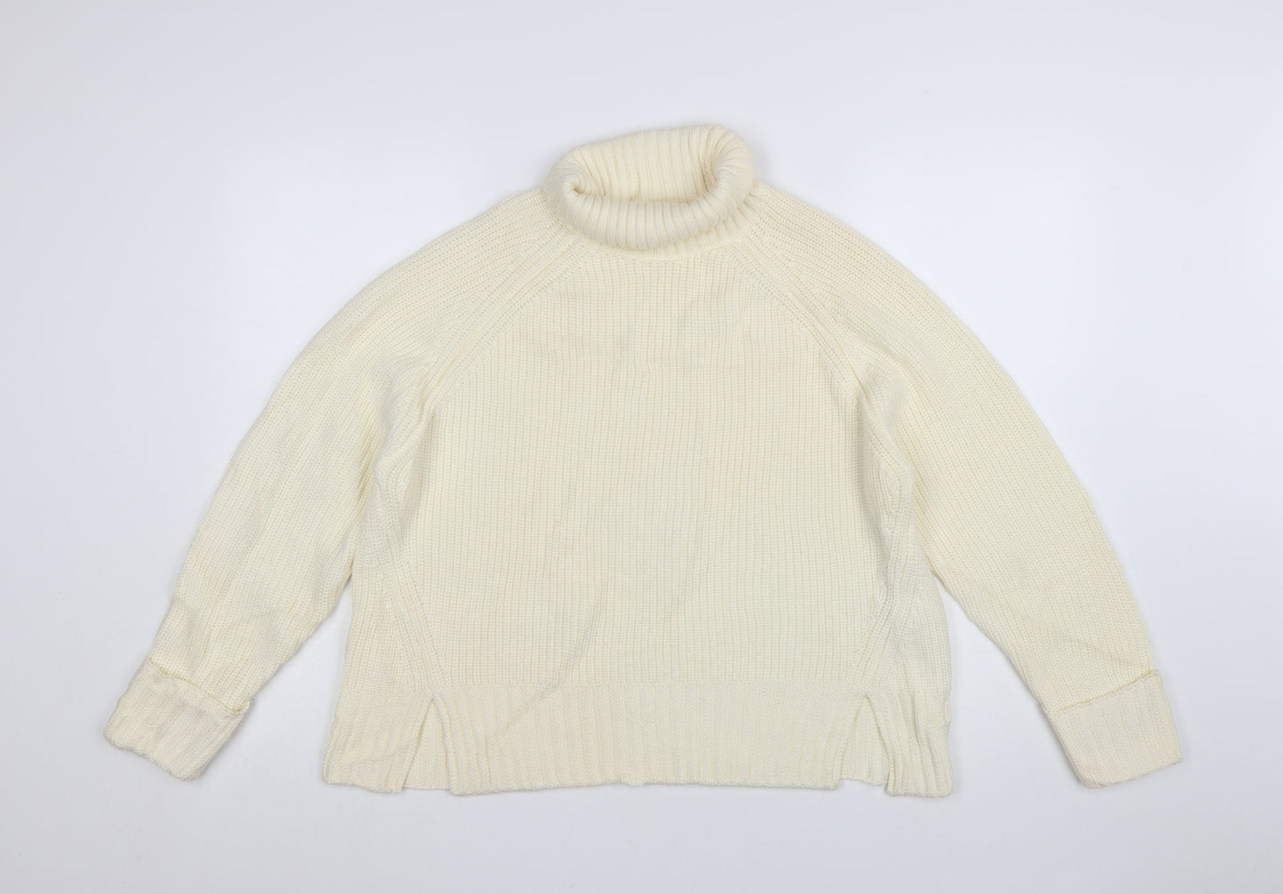 Jaeger Women Ivory Merino Wool Roll Neck Jumper Size S