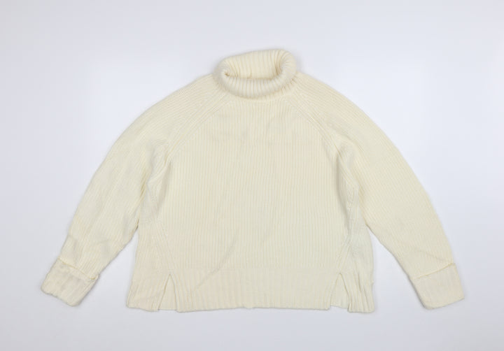 Jaeger Women Ivory Merino Wool Roll Neck Jumper Size S