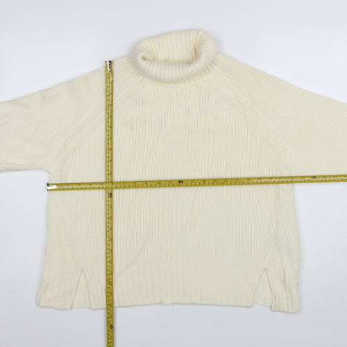 Jaeger Women Ivory Merino Wool Roll Neck Jumper Size S