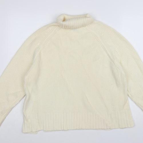 Jaeger Women Ivory Merino Wool Roll Neck Jumper Size S
